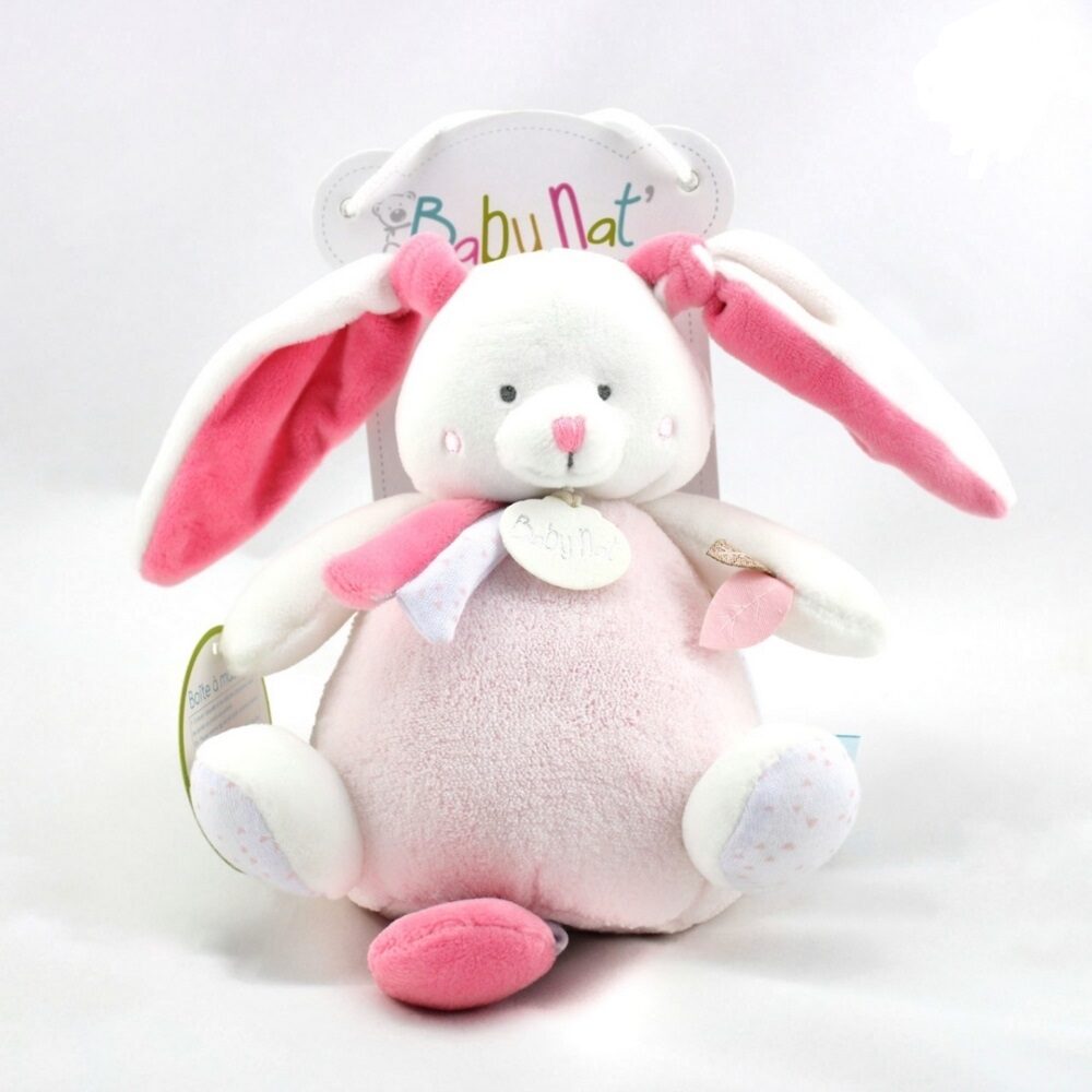 Baby Nat Doudou Κουνελάκι Με Μουσική Λευκό/Ροζ 15cm