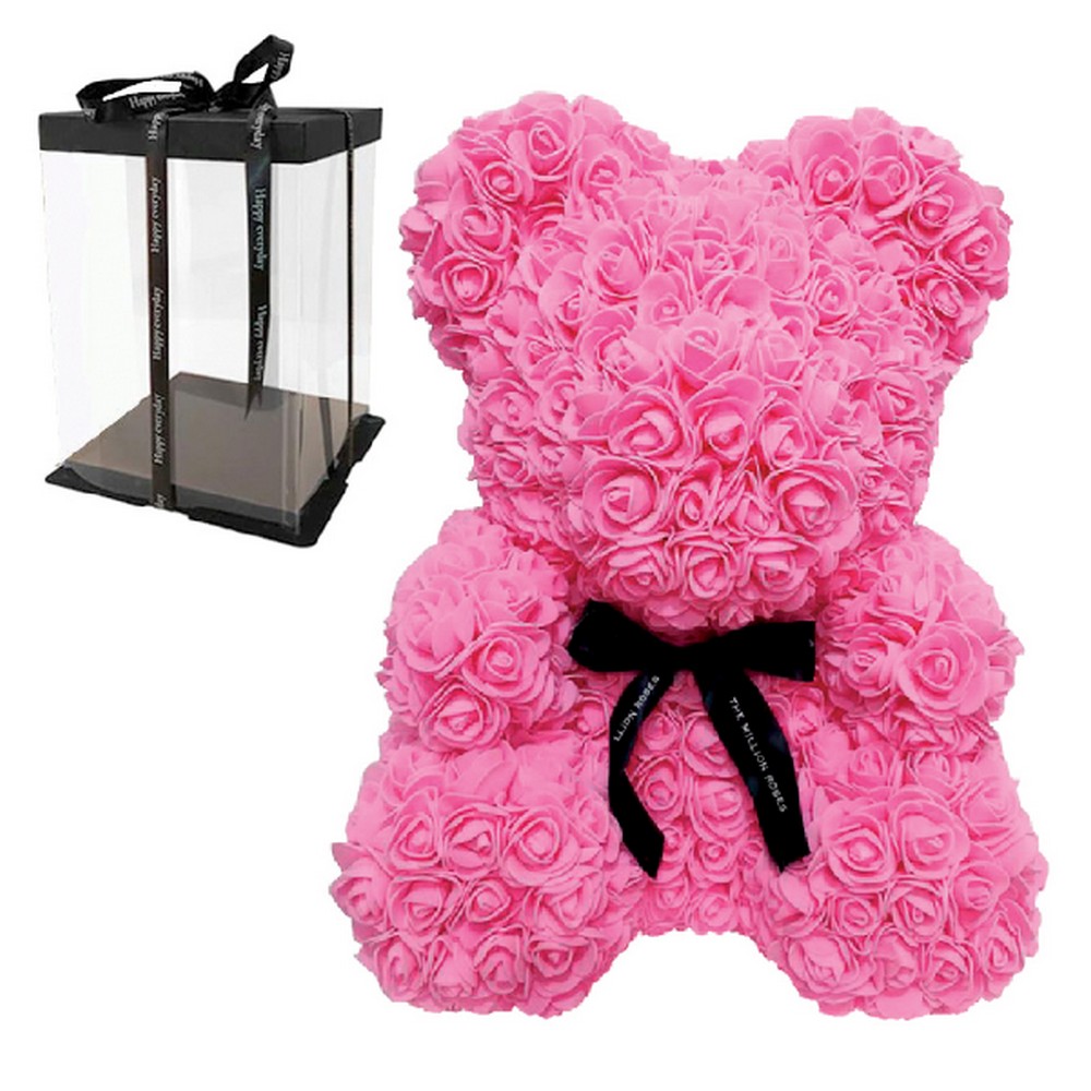 ROSE BEAR 25cm - ΑΡΚΟΥΔΑΚΙ ΑΠΟ ΦΟΥΞΙΑ ΤΡΙΑΝΤΑΦΥΛΛΑ ΣΕ ΠΟΛΥΤΕΛΗ ΣΥΣΚΕΥΑΣΙΑ ΔΩΡΟΥ