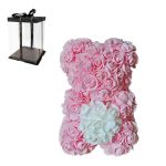 ROSE BEAR 25cm - ΑΡΚΟΥΔΑΚΙ ΑΠΟ ΡΟΖ ΤΡΙΑΝΤΑΦΥΛΛΑ ΜΕ ΑΣΠΡΗ ΚΑΡΔΙΑ ΣΕ ΠΟΛΥΤΕΛΗ ΣΥΣΚΕΥΑΣΙΑ ΔΩΡΟΥ